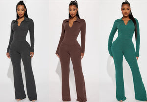 Fall Into It Ribbed Collar Long Sleeve 2pcs Pants Set