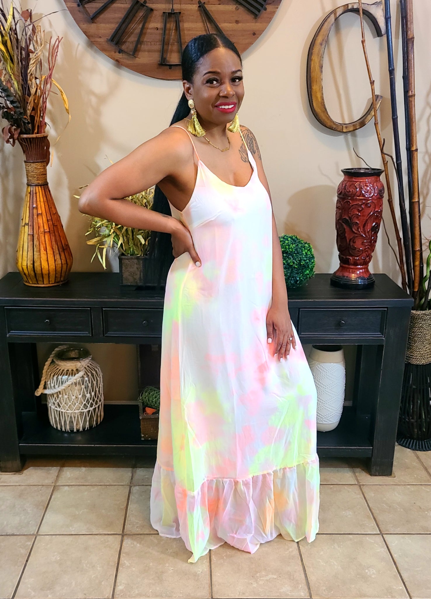 Starburst Neon Pastel Maxi Dress S Starburst Neon Pastel Maxi Dress S