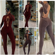Load image into Gallery viewer, 'Be Mine' Laced Front Open Back Mineral Washed Jumpsuit