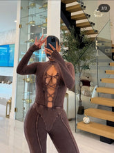 Load image into Gallery viewer, 'Be Mine' Laced Front Open Back Mineral Washed Jumpsuit